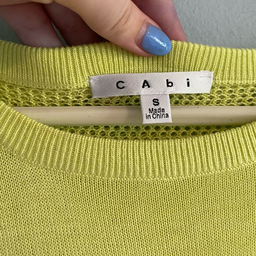 Cabi Split Back Open Knit Pullover Neon Lemon Lim… - image 8